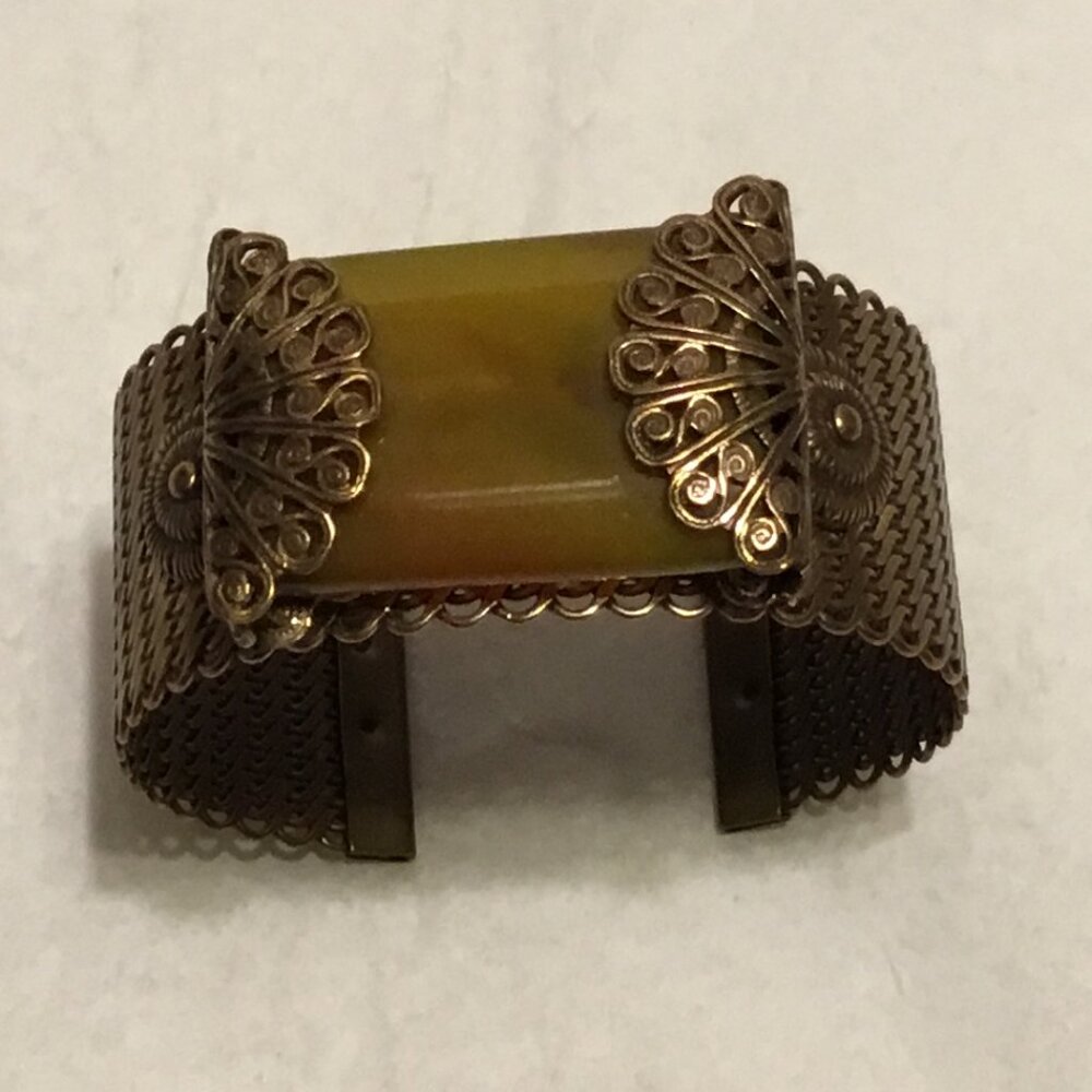 Very nice Jan Michaels San Francisco copper cuff bracelet w/ jade like stone - Picture 2 of 9